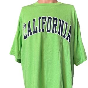 NWT Vintage 90’s California Spell Out Neon Green & Navy Blue Shirt Size XL